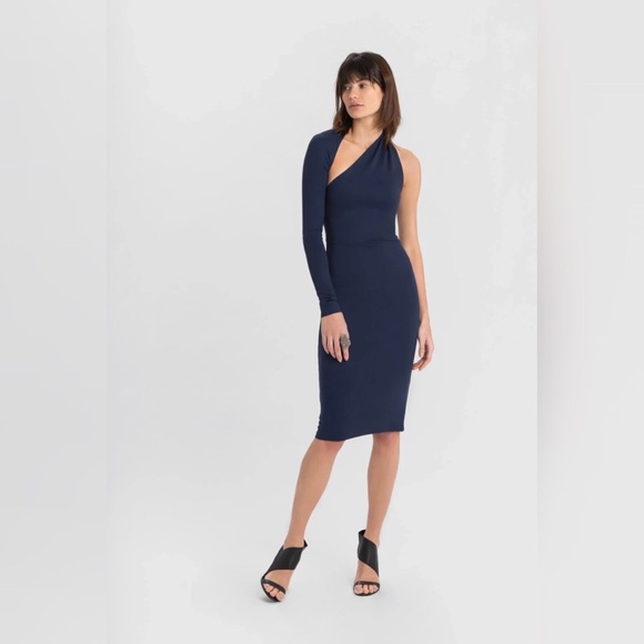 Marcella NYC Blue Caterina Midi Dress LBD Size Small - Picture 1 of 12